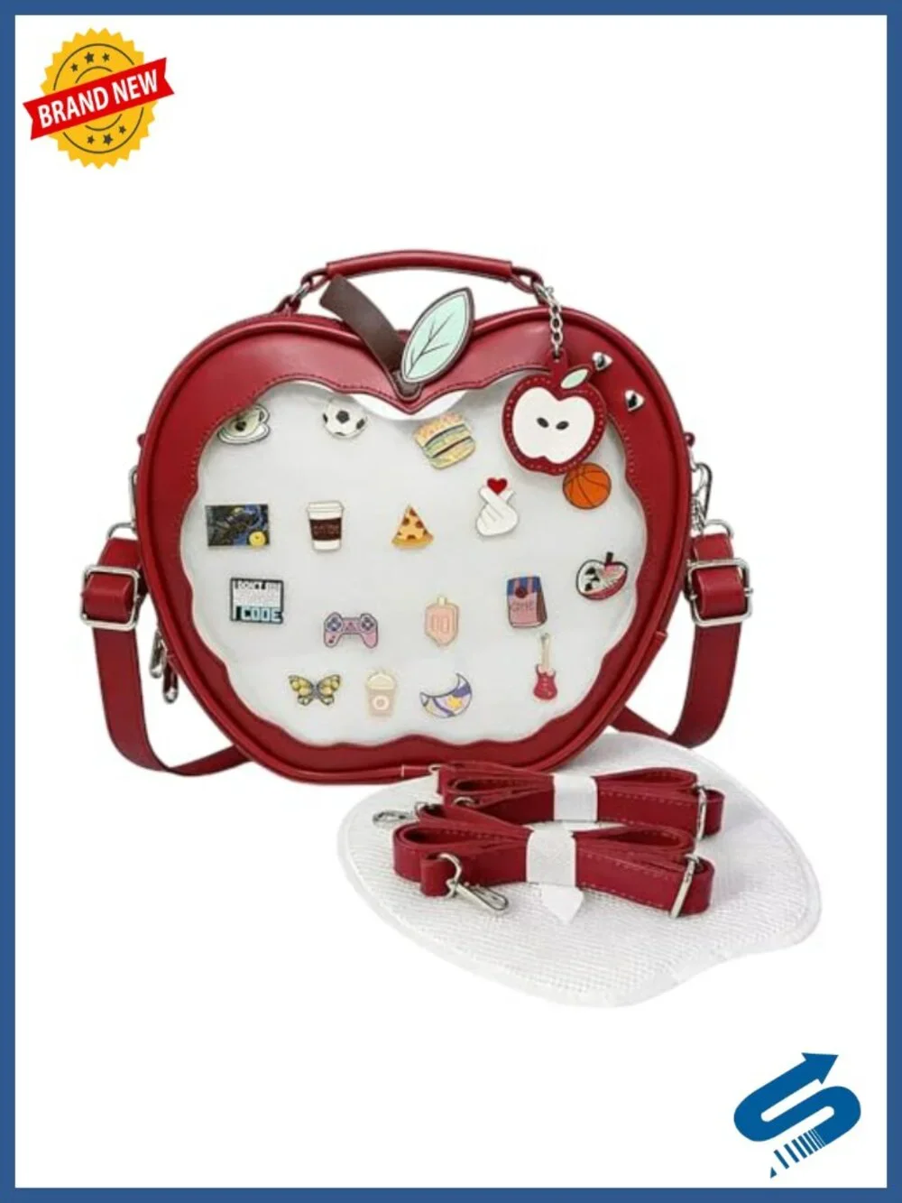 Apple-Shaped Ita Backpack for DIY Badge Pin Display